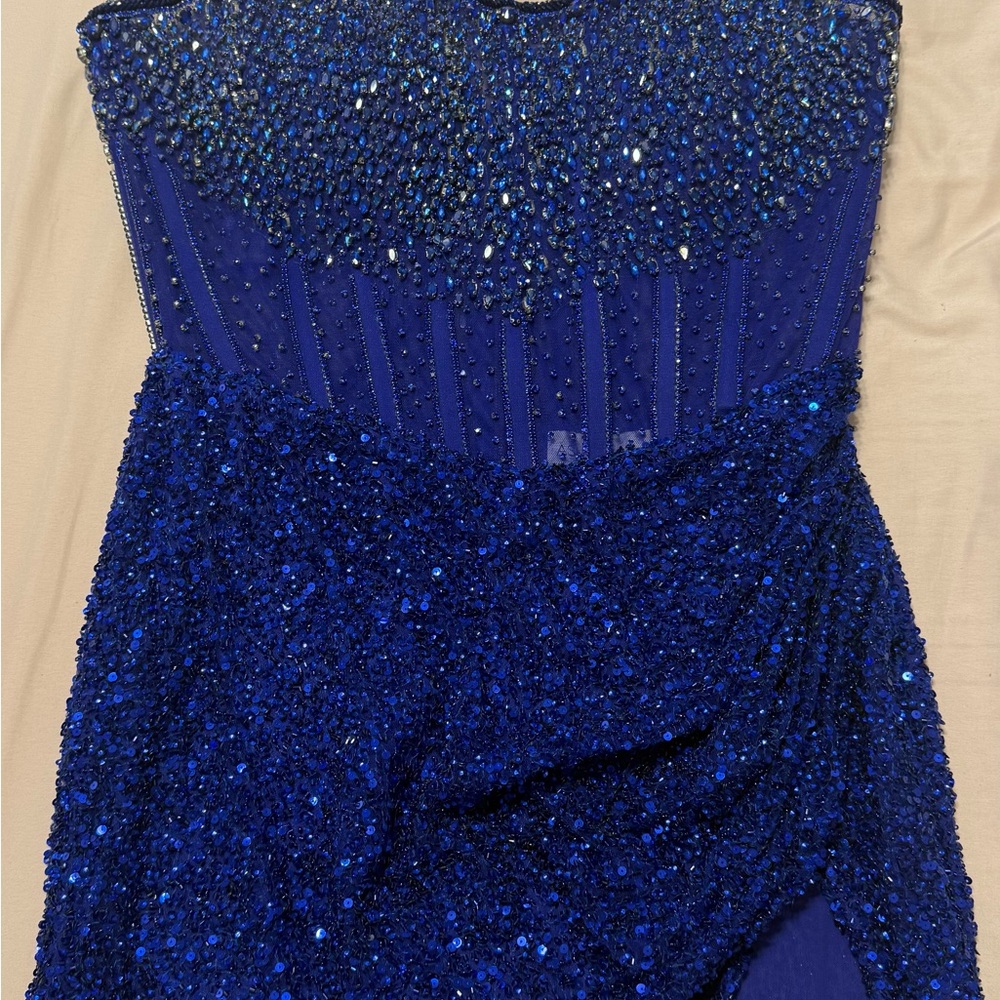 Elegant Blue Rhinestone Homecoming Dress - Picture 4 of 4